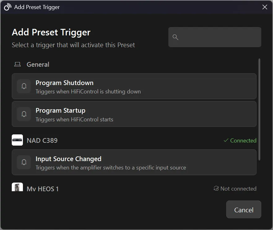 Add Trigger dialog