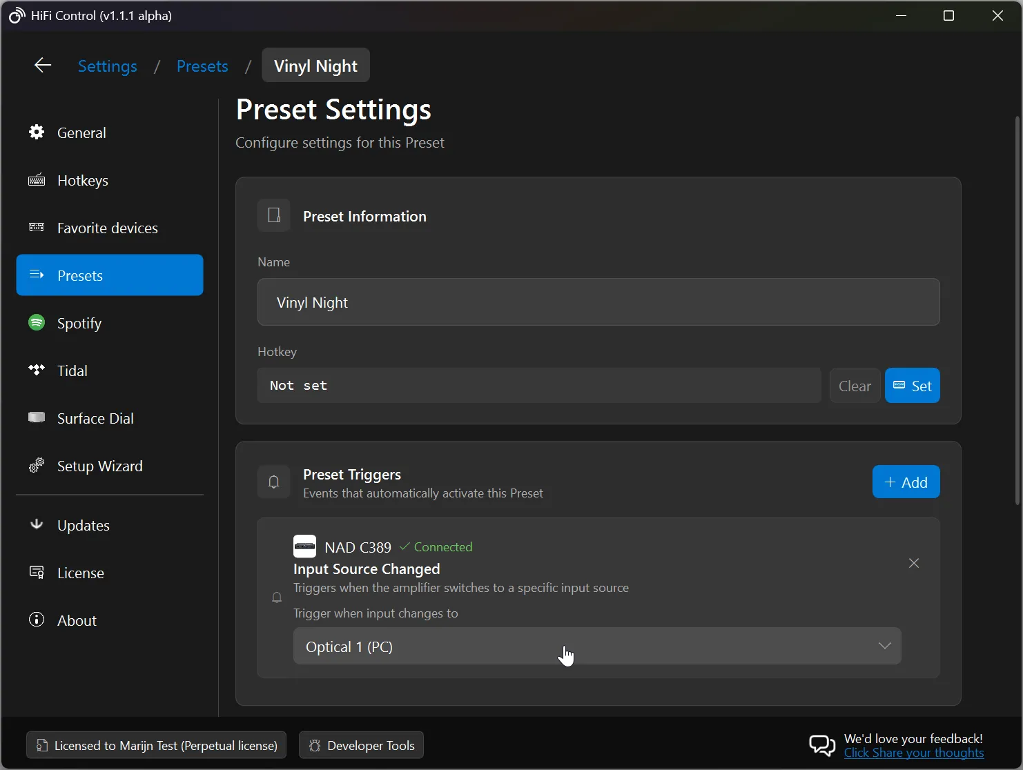 Configuring the trigger input source